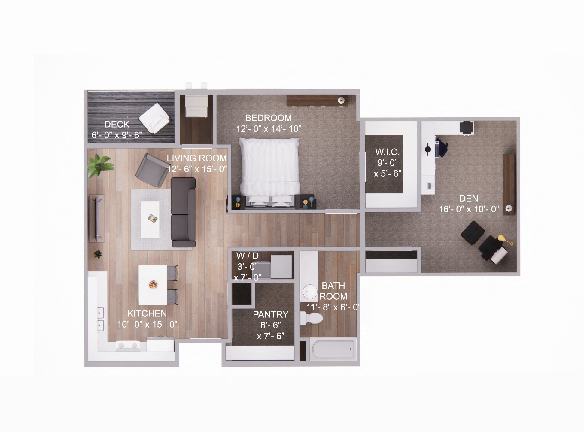 Floor plan for 1 bed, 1 bath, 1100 sqft